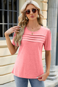 Ruched Round Neck Short Sleeve Top (multiple color options)