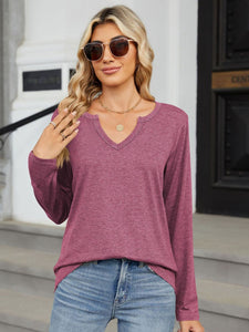 Notched Long Sleeve Top (multiple color options)