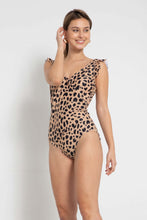 Load image into Gallery viewer, Float On Ruffle Faux Wrap One-Piece in Leopard
