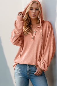 Half Button Long Sleeve Hoodie (multiple color options)