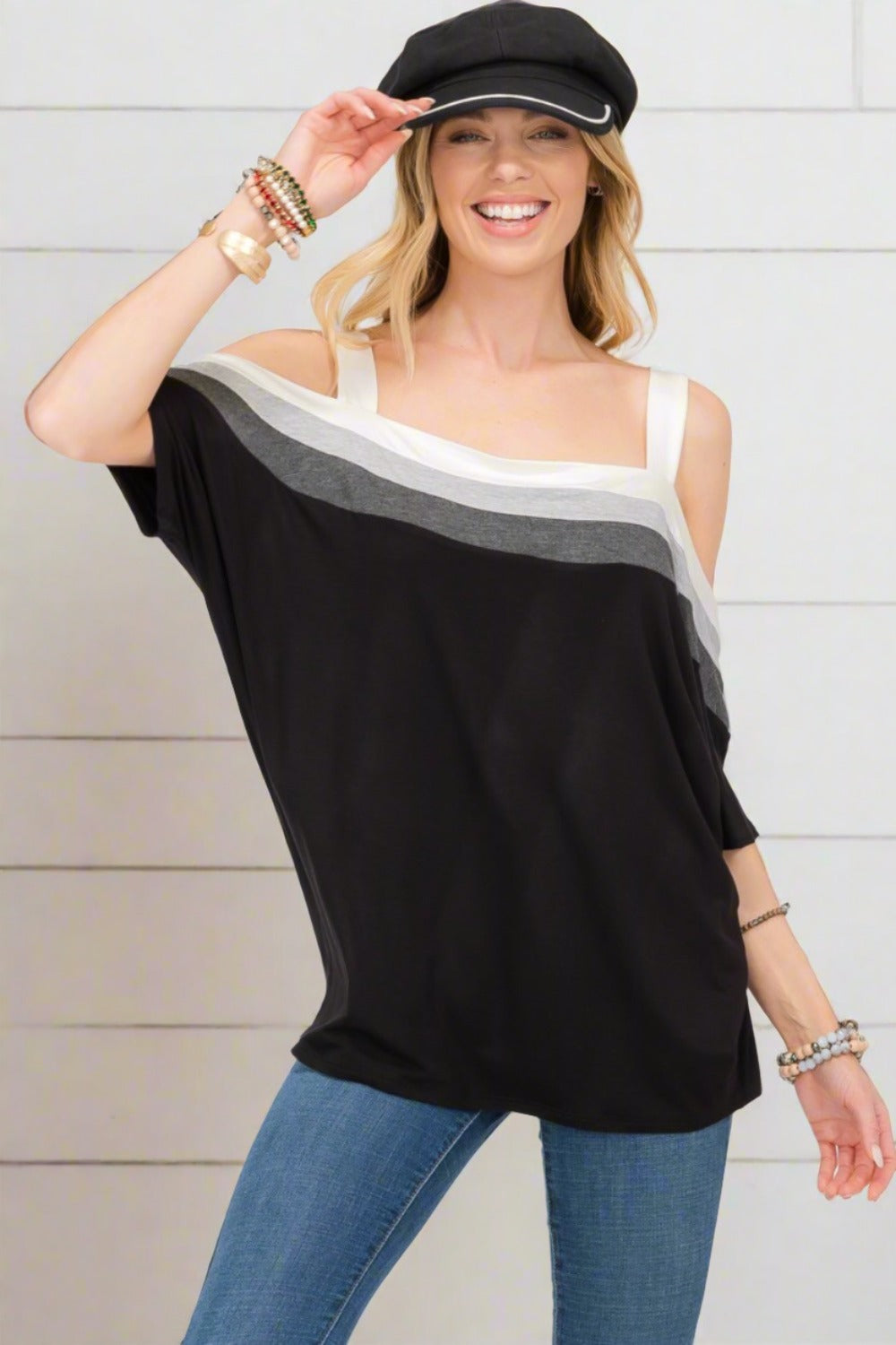 Striped Cold Shoulder Top