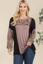 Load image into Gallery viewer, Leopard Color Block Exposed Seam Top
