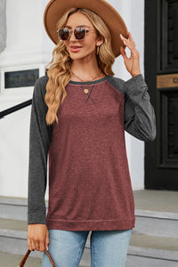 Heathered Round Neck Long Sleeve Top (multiple color options)