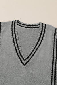 Striped Trim V-Neck Sweater Vest (multiple color options)