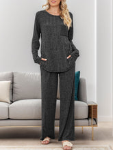 Load image into Gallery viewer, Round Neck Long Sleeve Top and Pants Lounge Set  (multiple color options)
