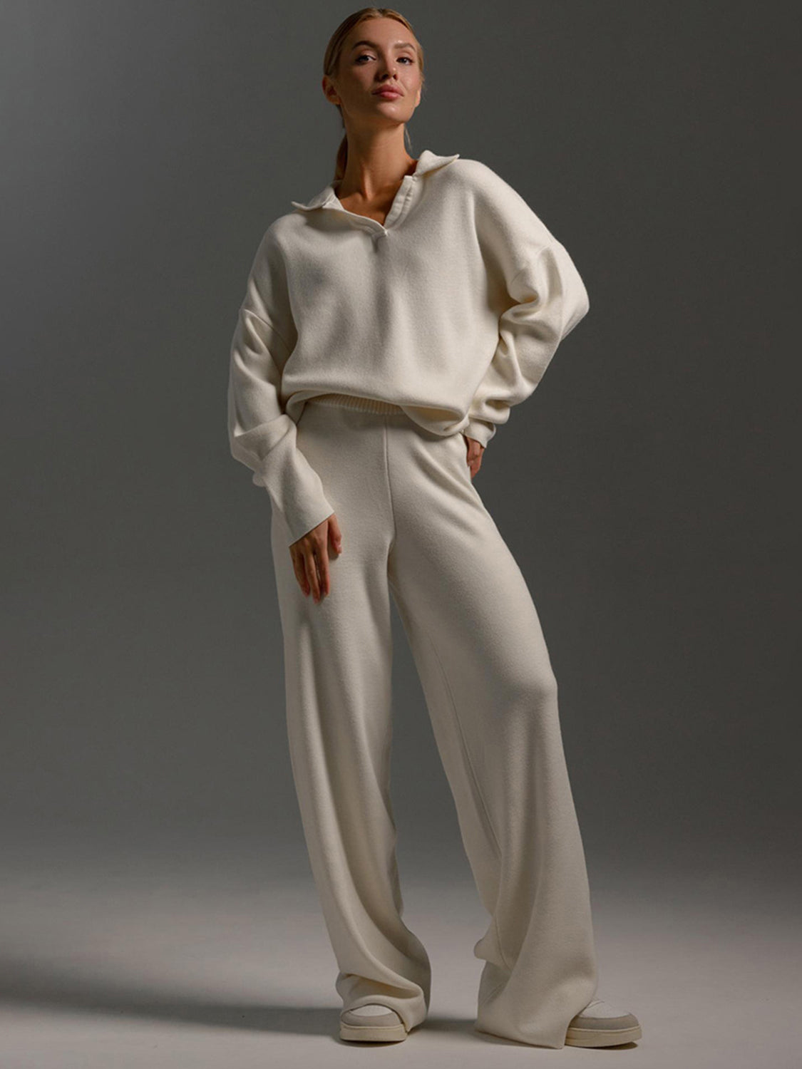 Johnny Collar Long Sleeve Top and Pants Sweater Set (multiple color options)