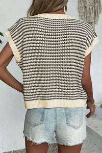 Striped Round Neck Cap Sleeve Sweater (multiple color options)