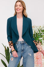 Load image into Gallery viewer, Rolled Leopard Cuff Open Front Blazer in Hunter Green
