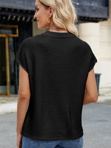 Exposed Seam Round Neck Short Sleeve Sweater (multiple color options)