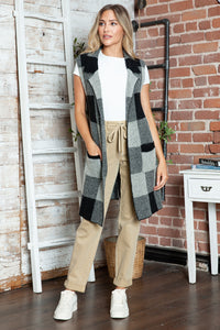 Plaid Lapel Collar Sleeveless Cardigan (multiple color options)