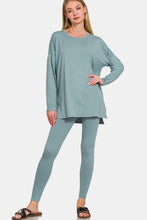 Load image into Gallery viewer, Brushed Microfiber Top and Leggings Lounge Set in Blue Grey
