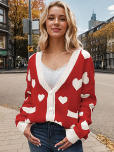 Heart Button Up Dropped Shoulder Long Sleeve Cardigan (multiple color options)