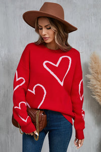 Heart Dropped Shoulder Long Sleeve Sweater (2 color options)