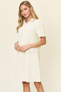 Texture Collared Neck Short Sleeve Dress (multiple color options)