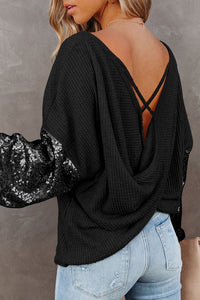 Sequin Waffle-Knit Blouse (multiple color options)