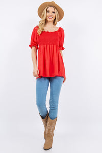 Ruffled Short Sleeve Smocked Blouse (multiple color options)