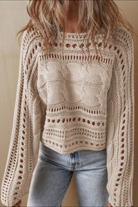 Openwork Cable Knit Long Sleeve Sweater (2 color options)