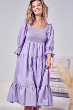 Load image into Gallery viewer, Swiss Dot Flounce Sleeve Smocked Tiered Midi Dress
