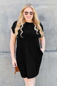 Bamboo Round Neck Short Sleeve Dress with Pockets