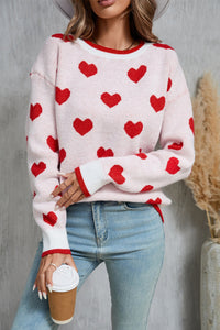 Contrast Trim Heart Round Neck Sweater (2 color options)