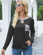 Load image into Gallery viewer, Cutout Leopard Round Neck Long Sleeve T-Shirt (multiple color options)
