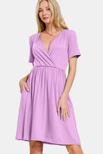 Load image into Gallery viewer, Surplice Short Sleeve Brushed DTY Dress in Pink Purple
