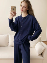 Load image into Gallery viewer, Pocketed Round Neck Button Up Cardigan and Pants Sweater Set (multiple color options)
