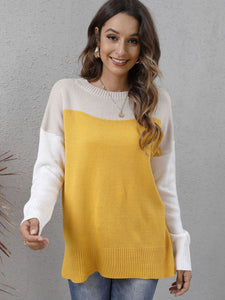 Color Block Round Neck Sweater (multiple color options)