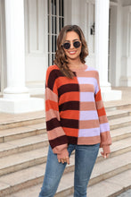 Load image into Gallery viewer, Round Neck Long Sleeve Color Block Dropped Shoulder Sweater (multiple color options)
