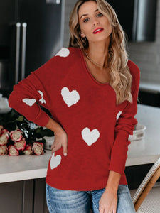 Heart Scoop Neck Long Sleeve Sweater (multiple color options)