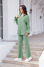 Load image into Gallery viewer, Drawstring Flounce Sleeve Shirt and Pants Set (multiple color options)
