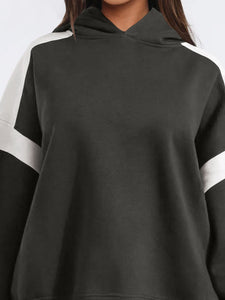 Contrast Dropped Shoulder Long Sleeve Hoodie (multiple color options)