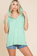 Load image into Gallery viewer, Striped Short Sleeve Hooded Top in Candy Green
