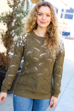 Load image into Gallery viewer, Casual Chic Pointelle Lace Shoulder Knit Sweater in Olive
