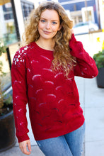 Load image into Gallery viewer, Casual Chic Pointelle Lace Shoulder Knit Sweater in Burgundy
