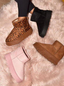 Thermal Furry Leopard Platform Booties in Leopard