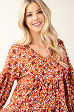 Load image into Gallery viewer, Floral V-Neck Balloon Sleeve Blouse
