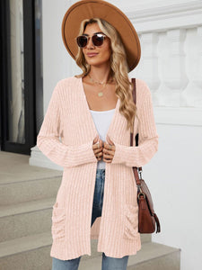 Pocketed Open Front Long Sleeve Cardigan (multiple color options)