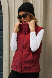 Fuzzy Plaid Texture Zip Up Vest Coat  (multiple color options)