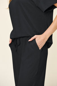Texture Round Neck Short Sleeve T-Shirt and Wide Leg Pants (multiple color options)