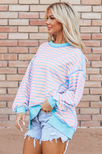 High-Low Striped Long Sleeve Sweatshirt (2 color options)