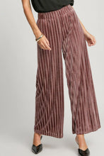 Load image into Gallery viewer, Elastic Waist Striped Wide Leg Velvet Pants in Burgundy
