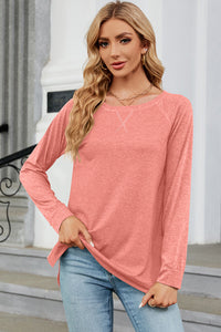 Heathered Round Neck Long Sleeve Top (multiple color options)