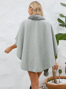 Fuzzy Trim Open Front Poncho (multiple color options)