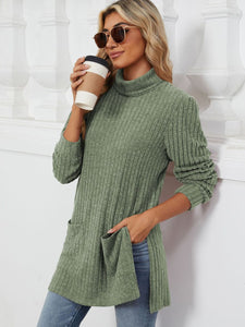 Slit Mock Neck Long Sleeve Top (multiple color options)