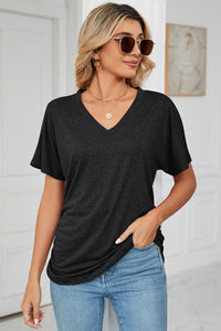 Ruched V-Neck Short Sleeve T-Shirt (multiple color options)