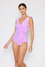 Load image into Gallery viewer, Float On Ruffle Faux Wrap One-Piece in Carnation Pink
