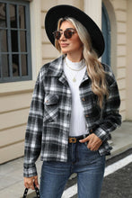 Load image into Gallery viewer, Pocketed Plaid Collared Neck Dropped Shoulder Jacket (multiple color options)
