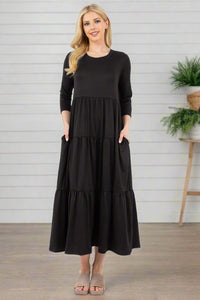 Tiered Midi Dress with Pockets