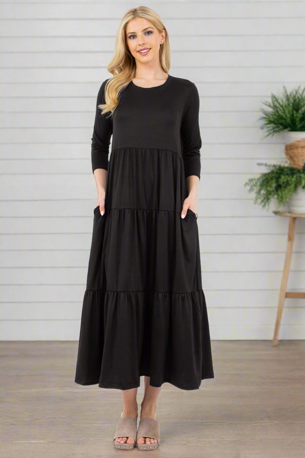 Tiered Midi Dress with Pockets